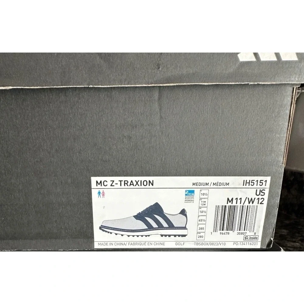 Adidas MC Z-Traxion Golf Shoes White Navy Leather Spikeless IH5151 Mens 11 W 12